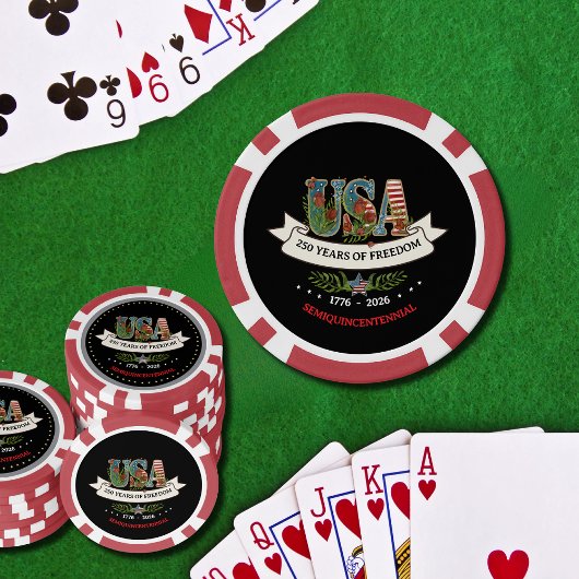Lot De Jeton De Poker US 250th Anniversary Bold Black & Red Elegant