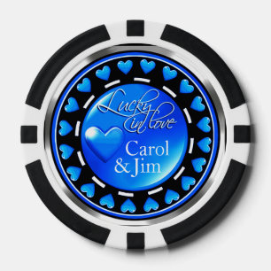 Lot De Jeton De Poker Vegas Lucky in Love Coeurs bleu noir
