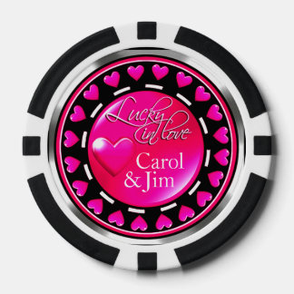 Lot De Jeton De Poker Vegas Lucky in Love Hearts fuschia noir argent