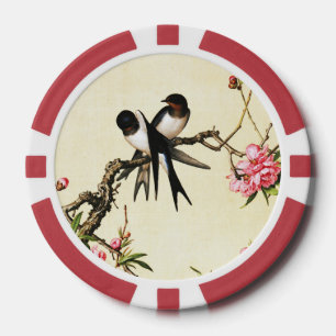 Lot De Jeton De Poker Vieux hirondelles et fleurs de pêcher chinois