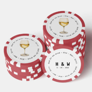 Lot De Jeton De Poker Vin noir blanc moderne Mariage Voucher de boisson