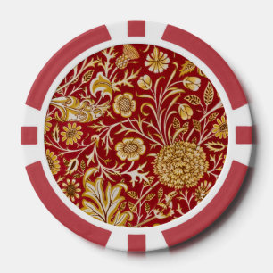 Lot De Jeton De Poker Vintage William Morris Cherwell Rouge Floral Art