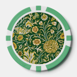 Lot De Jeton De Poker Vintage William Morris Cherwell Vert Floral Art