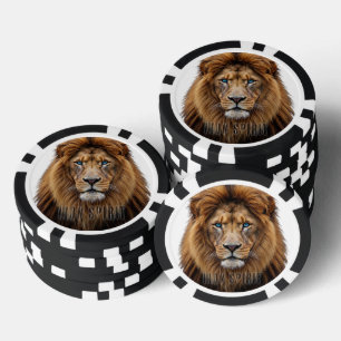 Lot De Jeton De Poker Visage de lion majestueux aux yeux bleus Anima f