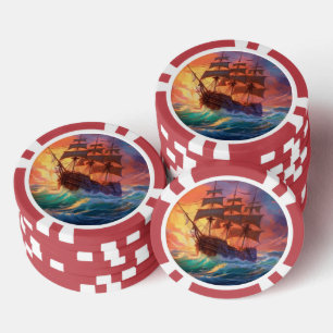 Lot De Jeton De Poker Voilier sur une mer orageuse