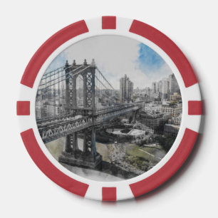 Lot De Jeton De Poker Watercolor Brooklyn Bridge Chips de poker - Artist