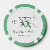 Lot De Jeton De Poker Whimsical Hand Drawn Green Wedding (Verso)