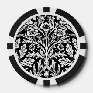 Lot De Jeton De Poker William Morris Vintage motif noir blanc chêne