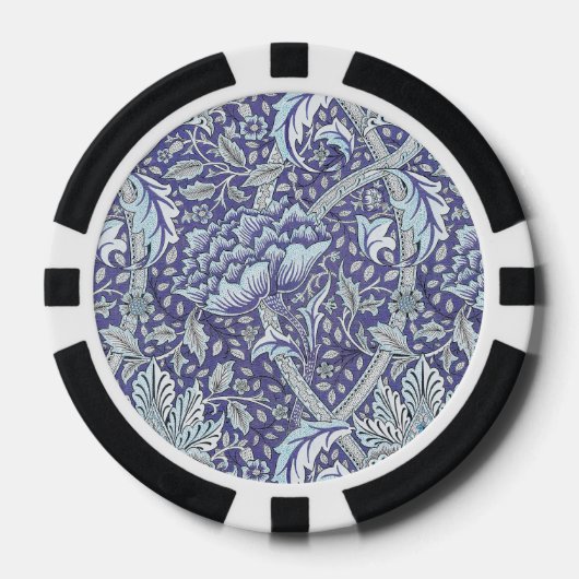 Lot De Jeton De Poker William Morris Windrush motif floral bleu (Recto)