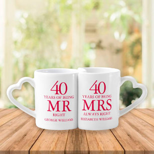 Lot De Mugs 40e anniversaire du Mariage Ruby M. Mme Right