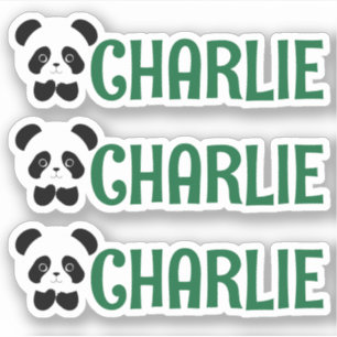 Lot de trois étiquettes de nom de panda personnali