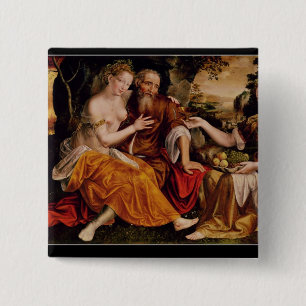 Lot en zijn Daughters, c.1565 Vierkante Button 5,1 Cm