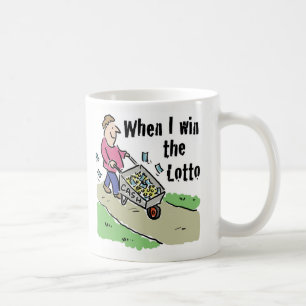 Loterij Winnend Ontwerp Man met Kruiwagen Vol Geld Koffiemok