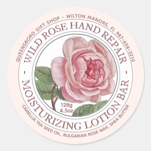 Lotion Bar Zeep Label Roze Wilde Roos Bloem (Voorkant)