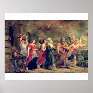 Lot's Family Leaving Sodom, 1625 (olie op het pane Poster