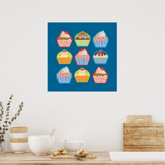 Lotsa Cupcakes Blue Poster (Keuken)