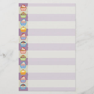 Lotsa Cupcakes Paarse Stripes Stationery Briefpapier