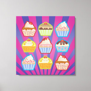Lotsa Cupcakes Purply Blue Stripes Wrapped Canvas Afdruk