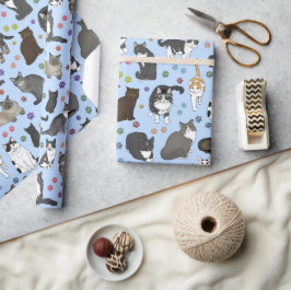 Lotsa Katten blauwe rol Cadeaupapier