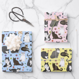 Lotsa Katten - roze, blauw, geel Inpakpapier Vel