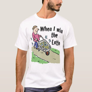 Lottery Winner. Man met Wielbarrow of Cash T-shirt