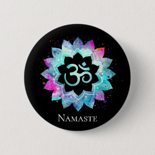 *~* Lotus AUM OM Symbol Waterverf Mandala Ronde Button 5,7 Cm