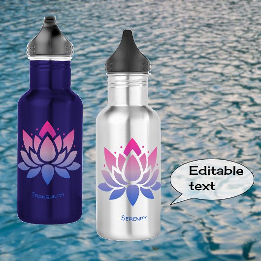 Lotus bloem blauw roze aangepaste tekst waterfles 