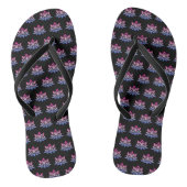 Lotus bloem blauw roze op zwart teenslippers (Voetbed)