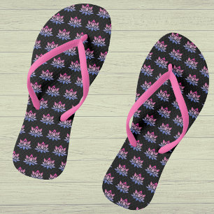 Lotus bloem blauw roze op zwart teenslippers