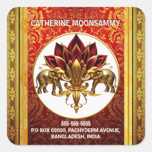Lotus bloem Hindi olifanten retour adres DIY Vierkante Sticker