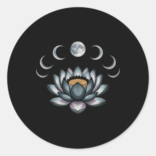 Lotus Bloem Maanfasen Zen Yoga Liefhebber Spiritue Ronde Sticker