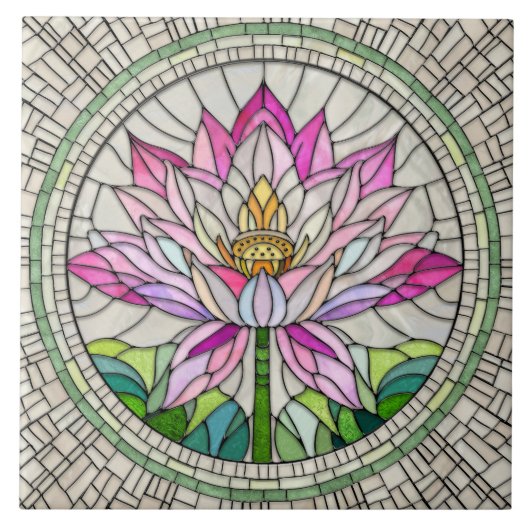 Lotus Bloem Mozaïek Kunst Tegeltje (Voorkant)
