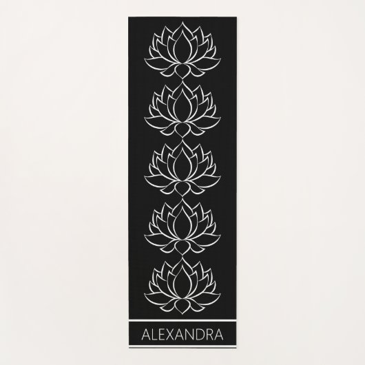 Lotus Bloem Symbool Zwart Wit Naam Gepersonaliseer Yogamat (Voorkant)