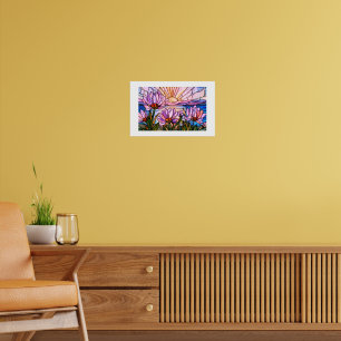 Lotus Bloem Waterlelie Roze Paars Oranje Zonsonder Poster