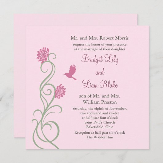 Lotus Bloemen Bruiloft Uitnodiging (roze) (Voorkant / Achterkant)