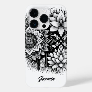 Lotus Bloemen en Mandala's in zwart en wit Case-Mate iPhone 14 Pro Hoesje