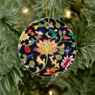 Lotus bloemen en wijnstokken keramisch ornament