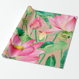 lotus bloemen naadloos patroon. waterverf botanisc cadeaupapier
