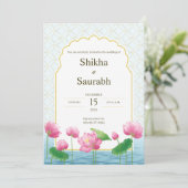 Lotus Bloemen Traditionele Huwelijksuitnodiging Kaart (Staand voorkant)