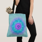 Lotus Bloom Turquoise Mandala ID129 Tote Bag (Dichtbij)