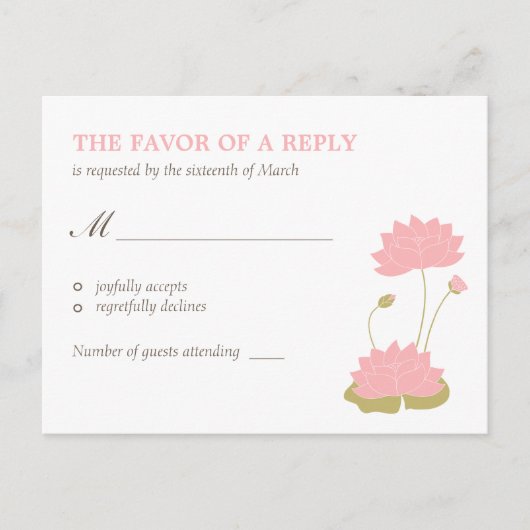 Lotus Bloom Wedding RSVP Briefkaart (Voorkant)