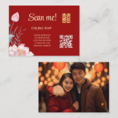 Lotus Chinese bruiloft QR Code RSVP Online Informatiekaartje (Voorkant / Achterkant)
