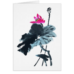 Lotus/Chinese Brush Painting Art/Blank Card