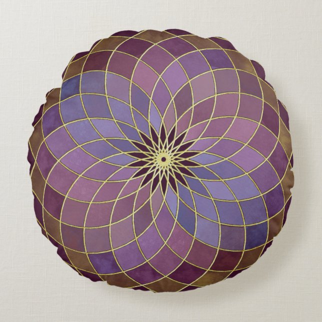 "Lotus de Vie à Troisième Harmonique" Coussin Rond (Devant)