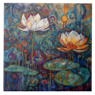 Lotus en Waterlelies Keramische Tegel Tegeltje