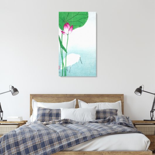 Lotus en witte reiger, Koson, Ukiyo-e Canvas Afdruk (Insitu (Slaapkamer))