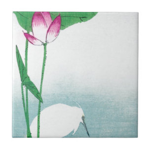 Lotus en witte reiger, Koson, Ukiyo-e Tegeltje