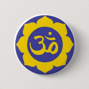 lotus flower - aum meditatie ronde button 5,7 cm