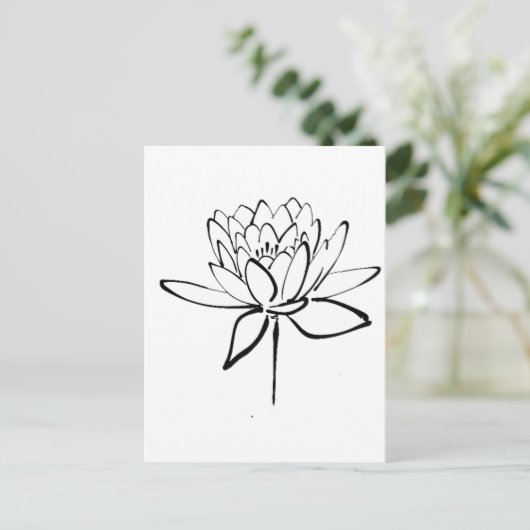 Lotus Flower Black en White Ink Drawing Art Briefkaart (Staand voorkant)