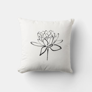 Lotus Flower Black en White Ink Drawing Art Kussen